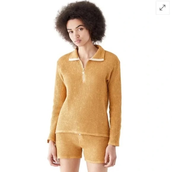 DONNI. Honey Waffle 1/4 Zip Pullover 100% Cotton Long Sleeve Top Size M - Picture 2 of 8